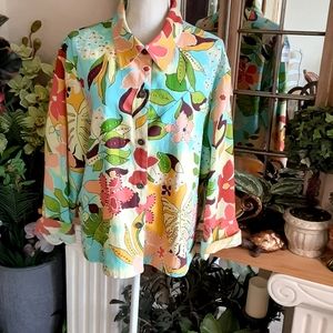 Vintage Take Two Clothing 5 Button Sequined Tropical Floral Jacket Size 1X